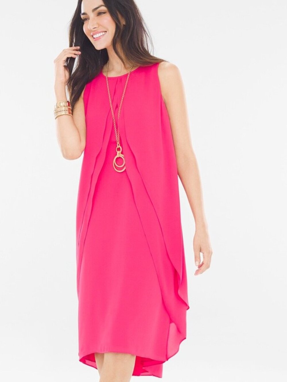 Chico's Ellie Pink Coral Flowy Dress size 2.5 US L 14